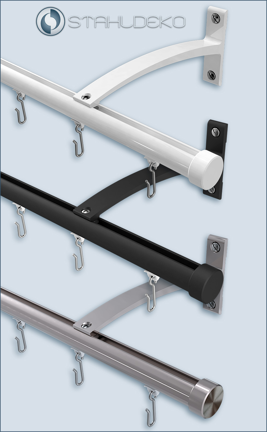 Gardinenstange Bend 1-läufig, Aluminium in Edelstahl-Optik, schwarz oder
